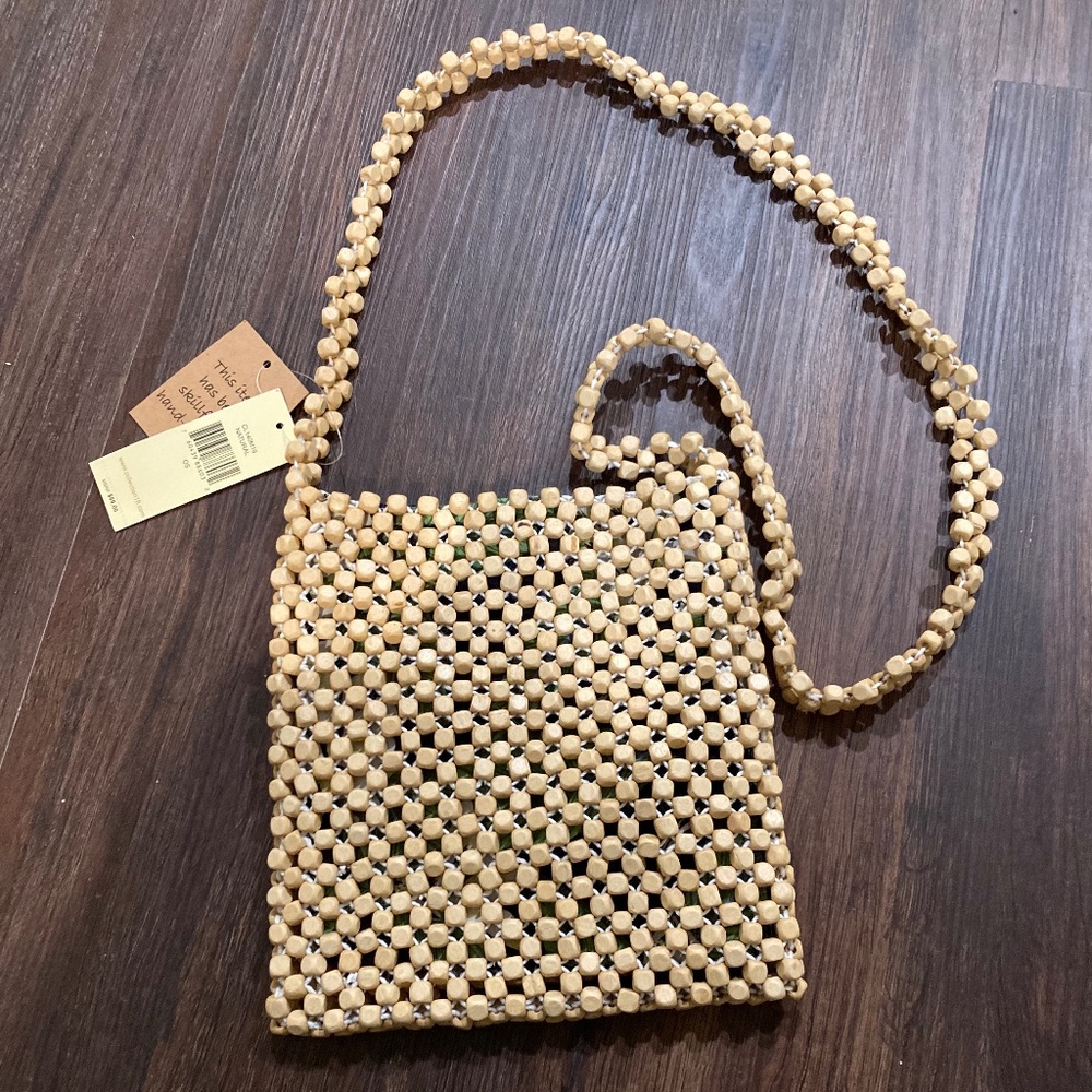 Collection 18 Wood Beaded Crossbody Purse